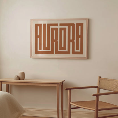 Wood framed minimalist Aurora Wall Decor in Boho style room wtih neutral colors