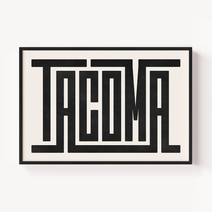 Modern Framed Tacoma Art - Black Typography Design on White Background