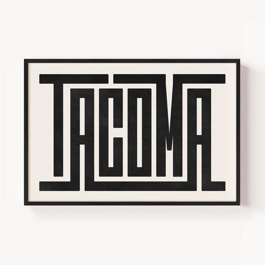 Modern Framed Tacoma Art - Black Typography Design on White Background