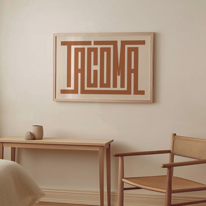 Wood framed minimalist Tacoma Wall Decor in Boho style room wtih neutral colors