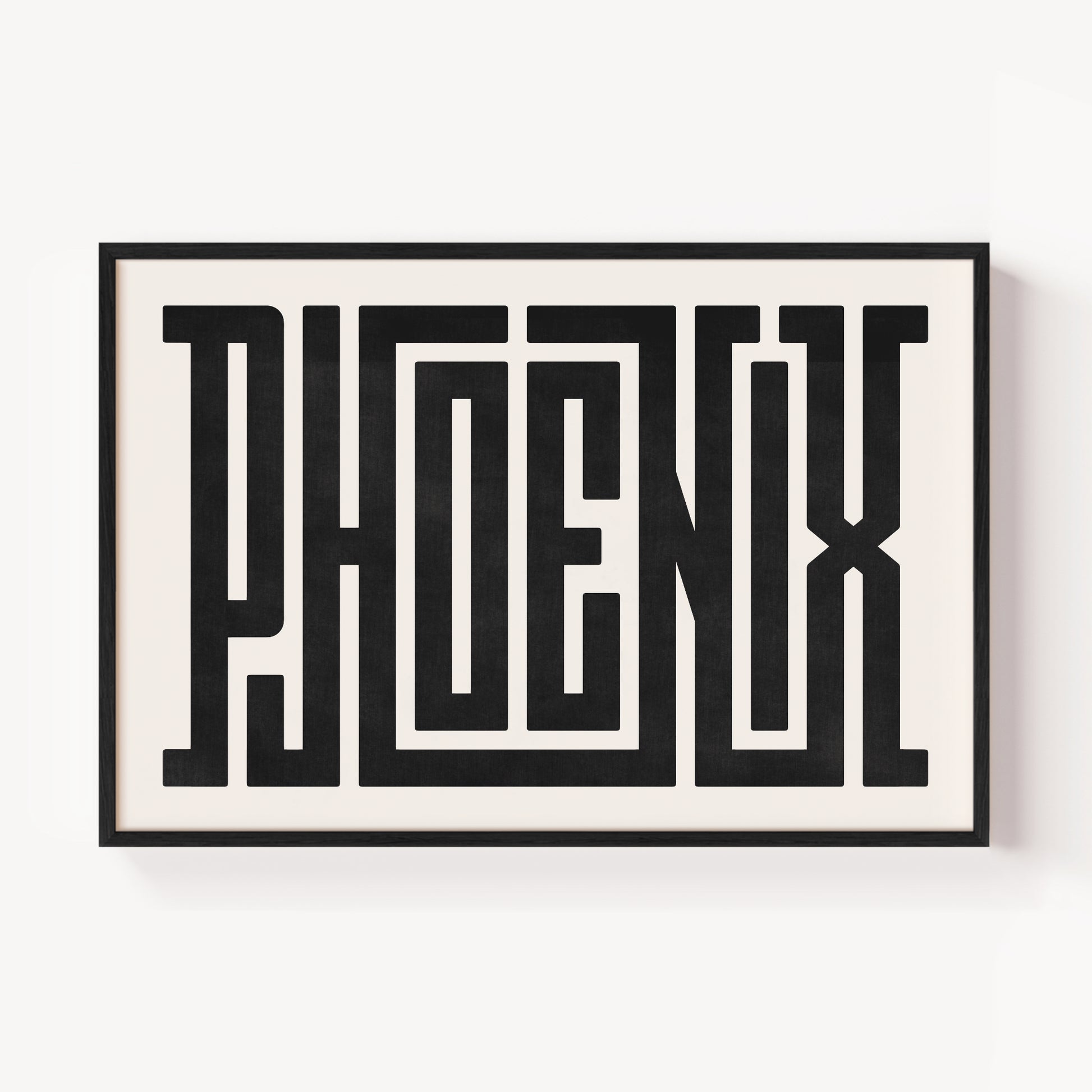 Modern Framed Phoenix Art - Black Typography Design on White Background
