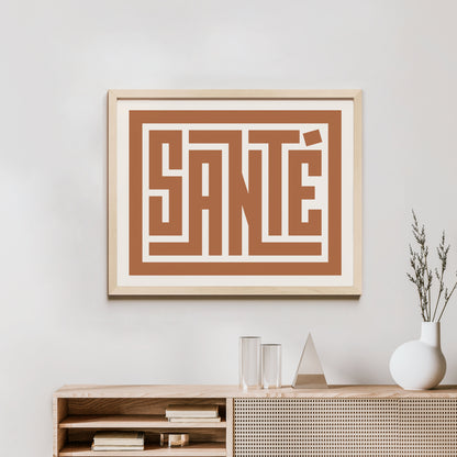 Minimalist Wood Framed Santé Wall Decor in Modern Styled Room