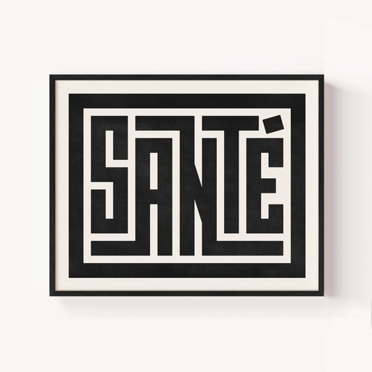 Modern Framed Santé Art - Black Typography Design on White Background