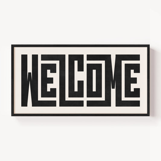 Modern Framed Welcome Art - Black Typography Design on White Background
