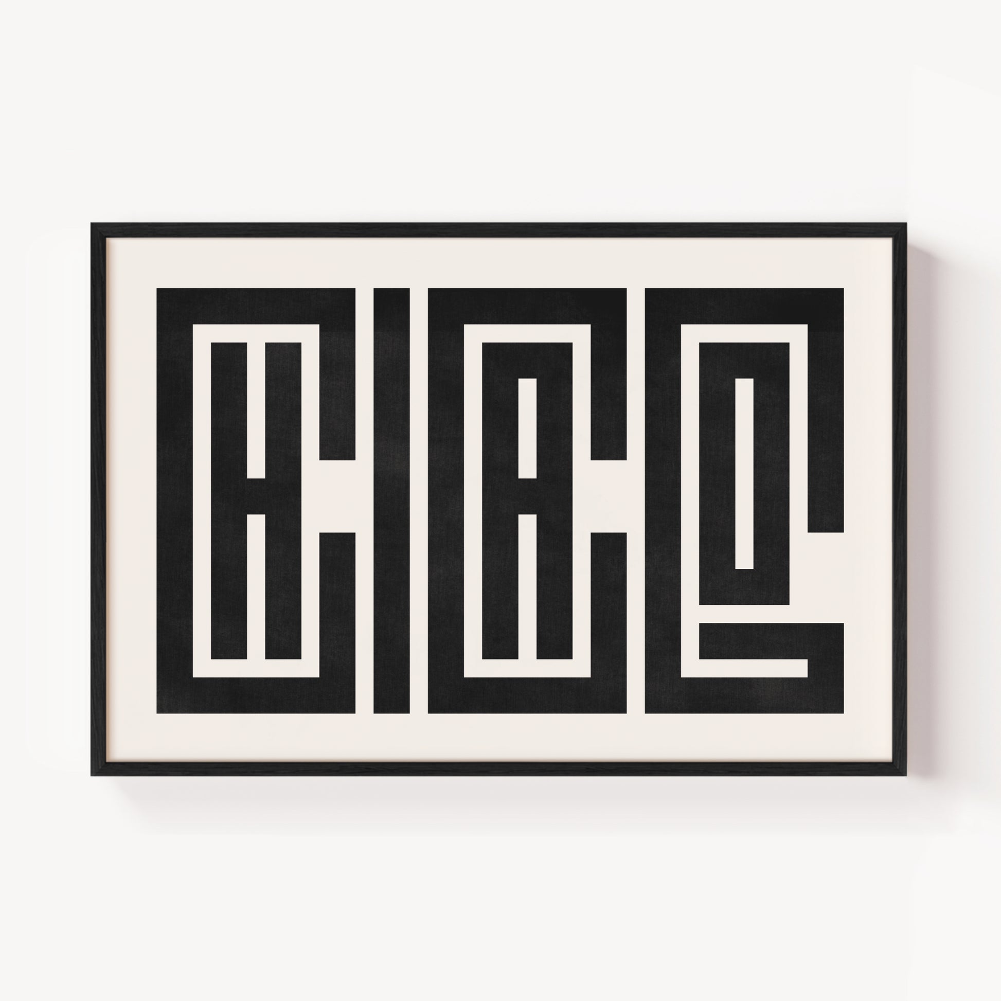 Modern Framed Chicago Art - Black Typography Design on White Background