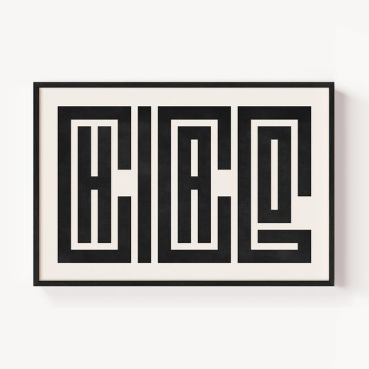 Modern Framed Chicago Art - Black Typography Design on White Background