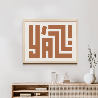 Minimalist Wood Framed Y'all Wall Decor in Modern Styled Room