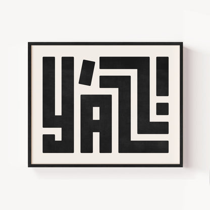 Modern Framed Y'all Art - Black Typography Design on White Background