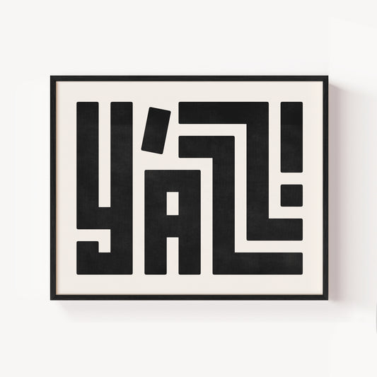 Modern Framed Y'all Art - Black Typography Design on White Background