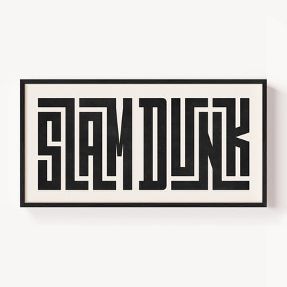 Modern Framed Slam Dunk Art - Black Typography Design on White Background