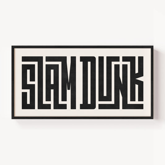 Modern Framed Slam Dunk Art - Black Typography Design on White Background