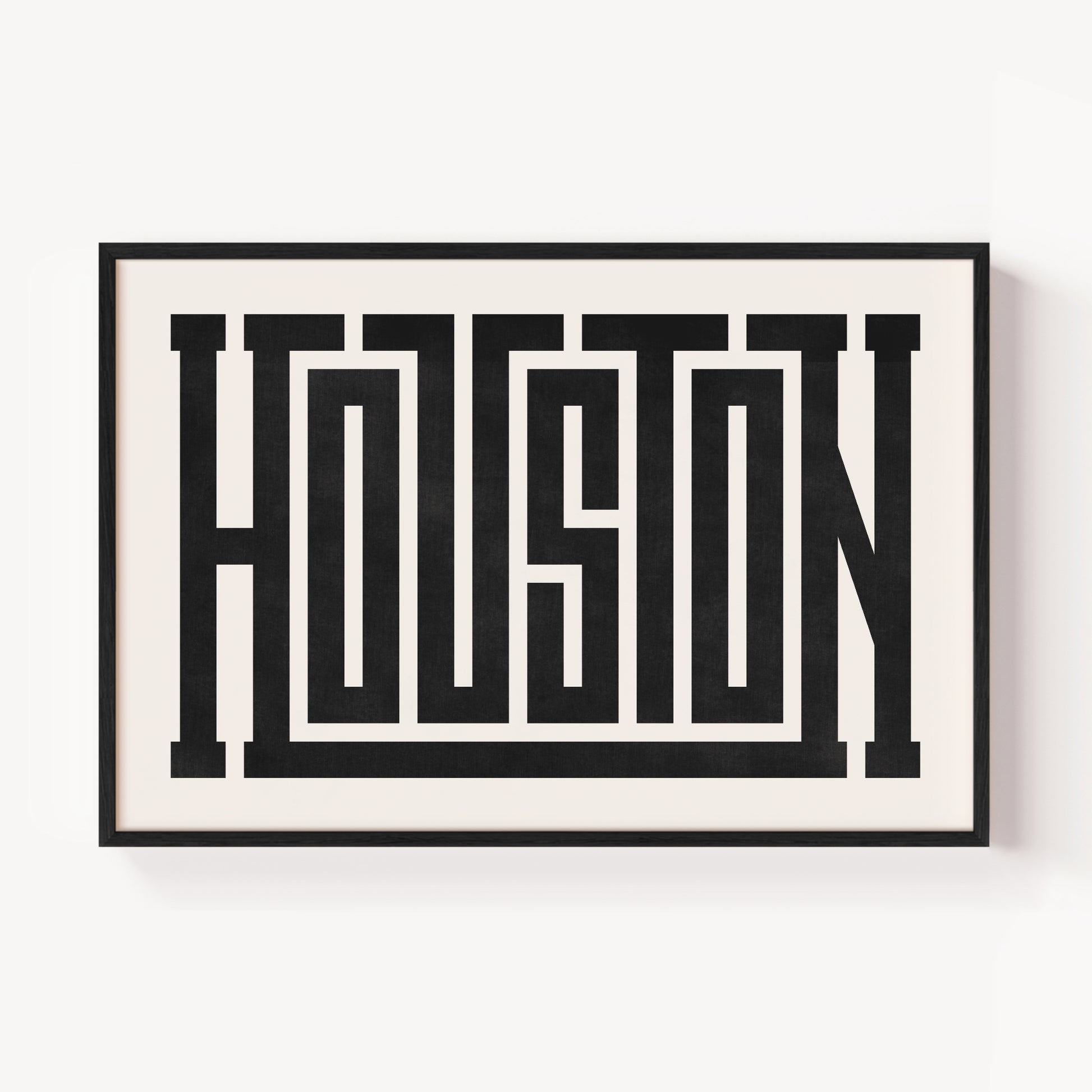 Modern Framed Houston Art - Black Typography Design on White Background