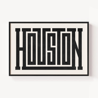 Modern Framed Houston Art - Black Typography Design on White Background