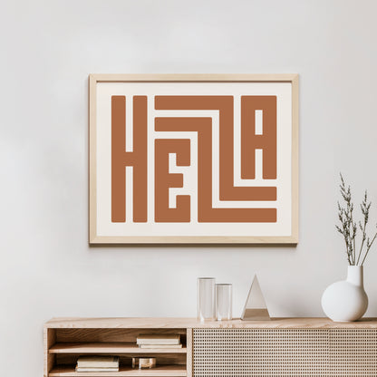 Minimalist Wood Framed Hella Wall Decor in Modern Styled Room