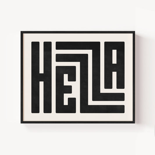 Modern Framed Hella Art - Black Typography Design on White Background