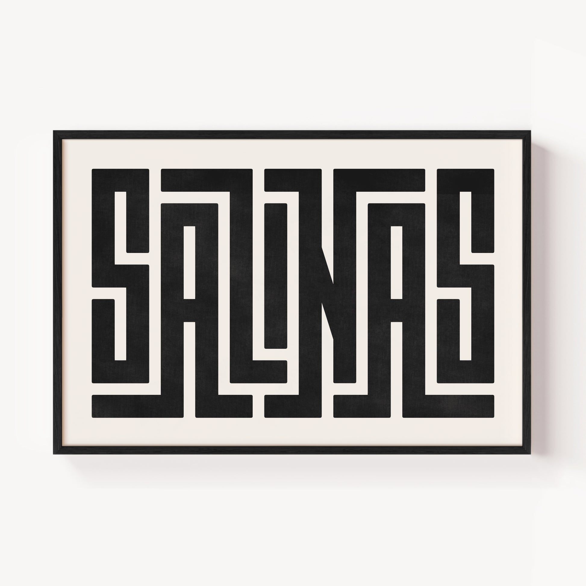 Modern Framed Salinas Art - Black Typography Design on White Background
