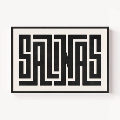 Modern Framed Salinas Art - Black Typography Design on White Background