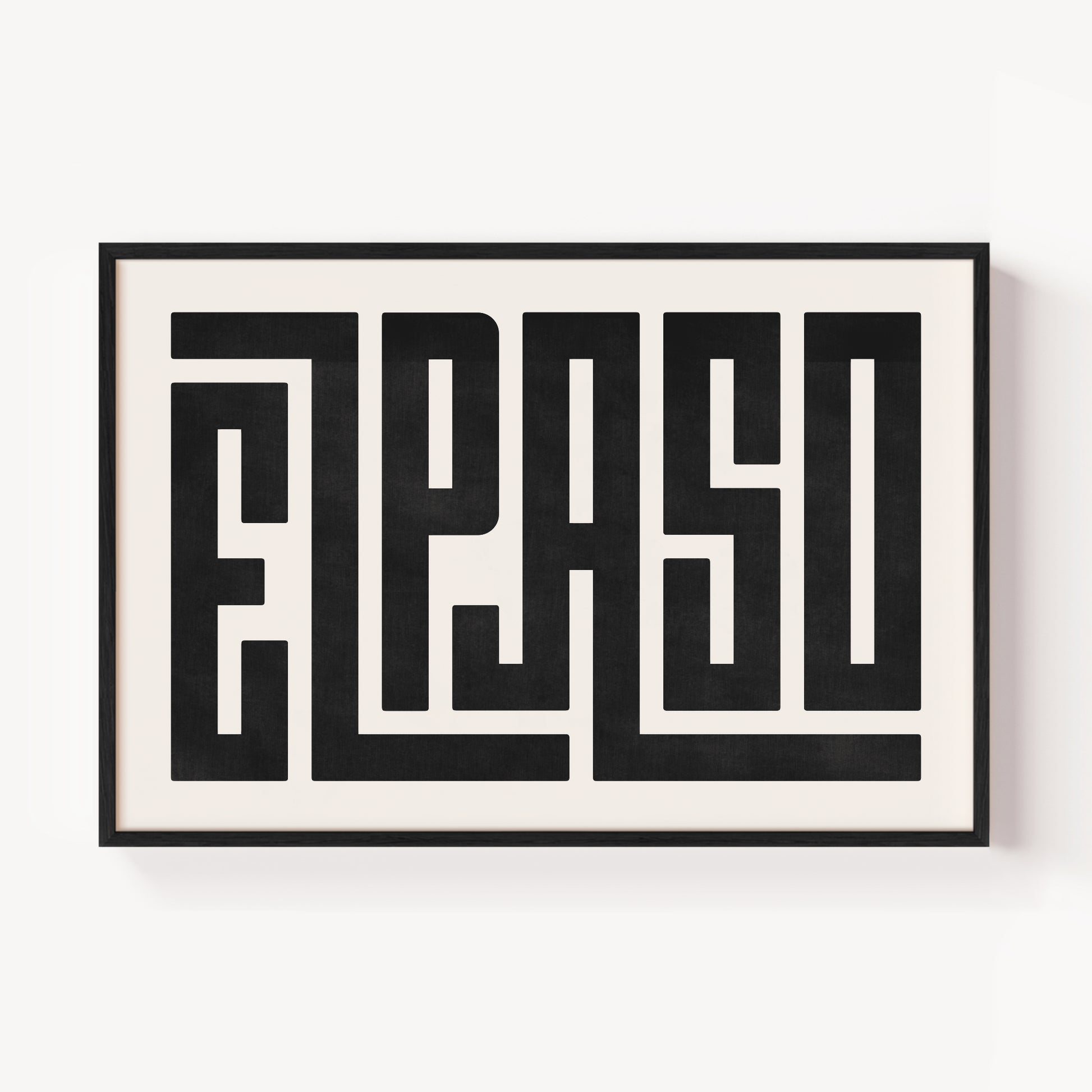 Modern Framed El Paso Art - Black Typography Design on White Background