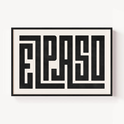 Modern Framed El Paso Art - Black Typography Design on White Background