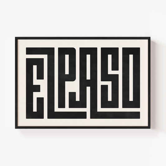 Modern Framed El Paso Art - Black Typography Design on White Background