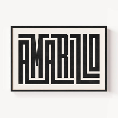 Modern Framed Amarillo Art - Black Typography Design on White Background