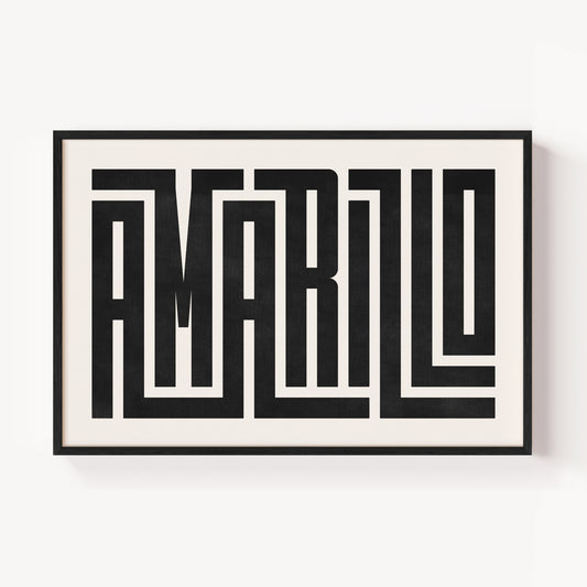Modern Framed Amarillo Art - Black Typography Design on White Background
