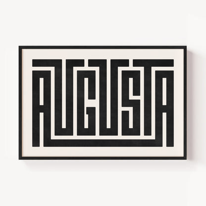 Modern Framed Augusta Art - Black Typography Design on White Background