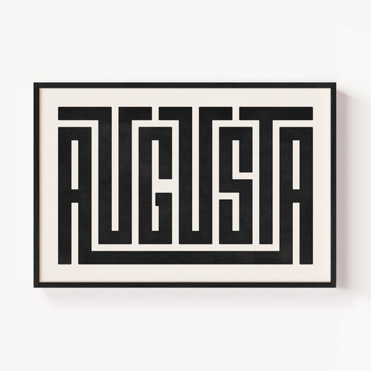 Modern Framed Augusta Art - Black Typography Design on White Background