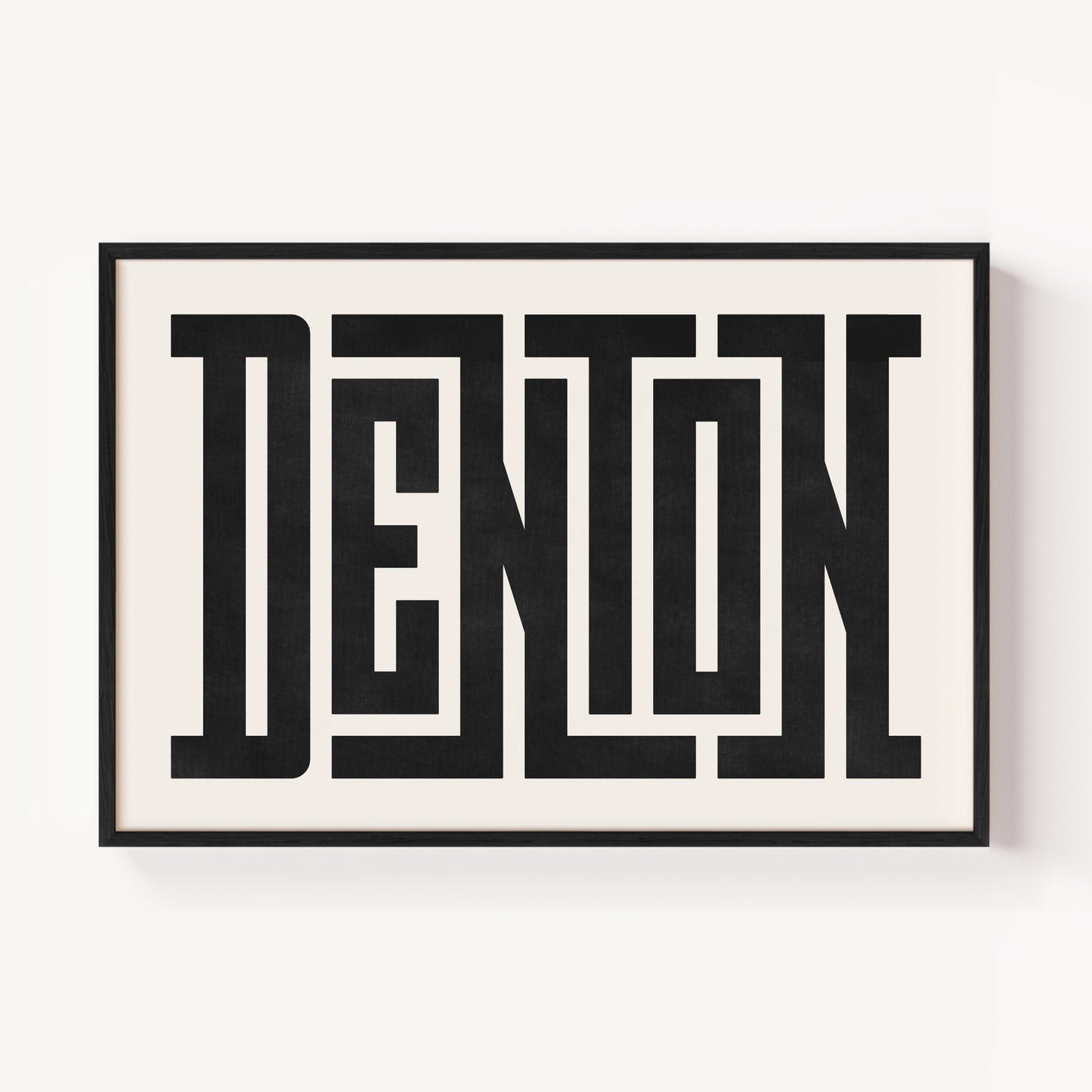 Modern Framed Denton Art - Black Typography Design on White Background
