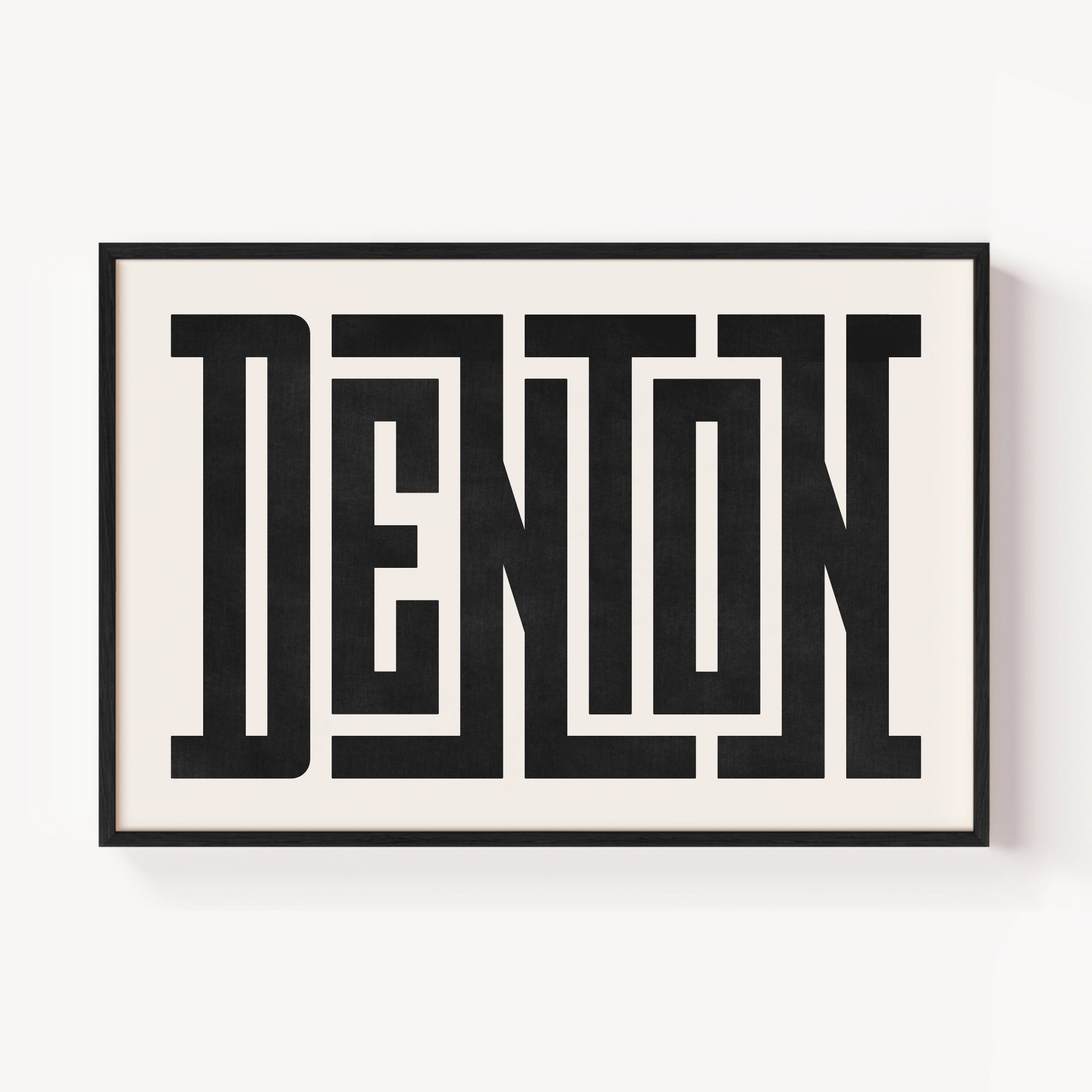 Modern Framed Denton Art - Black Typography Design on White Background