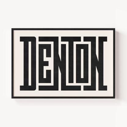 Modern Framed Denton Art - Black Typography Design on White Background