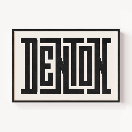 Modern Framed Denton Art - Black Typography Design on White Background