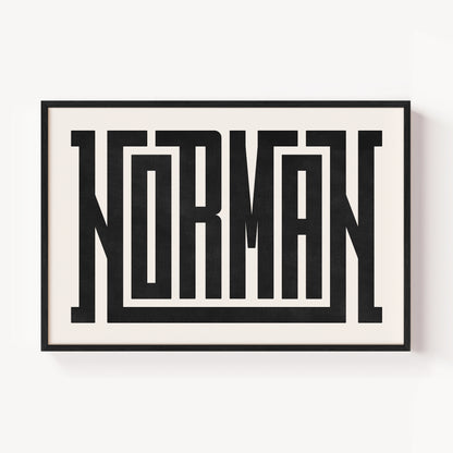 Modern Framed Norman Art - Black Typography Design on White Background