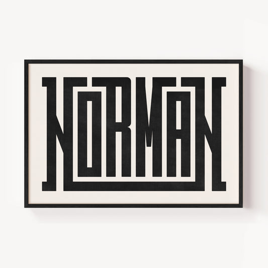 Modern Framed Norman Art - Black Typography Design on White Background