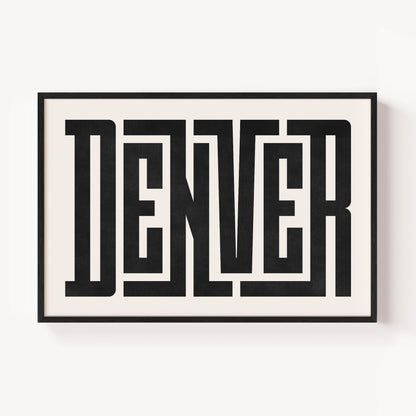 Modern Framed Denver Art - Black Typography Design on White Background