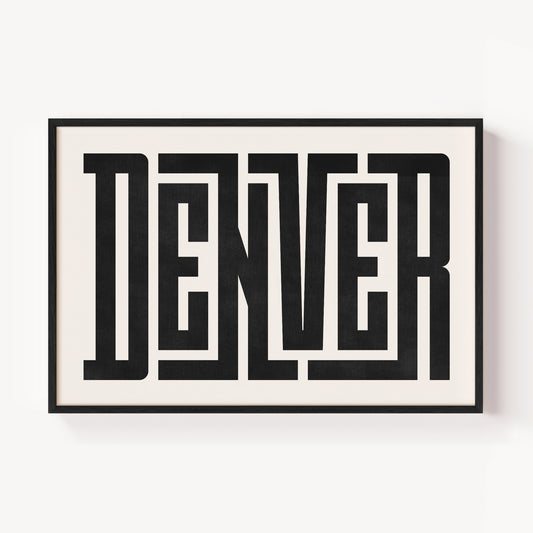 Modern Framed Denver Art - Black Typography Design on White Background