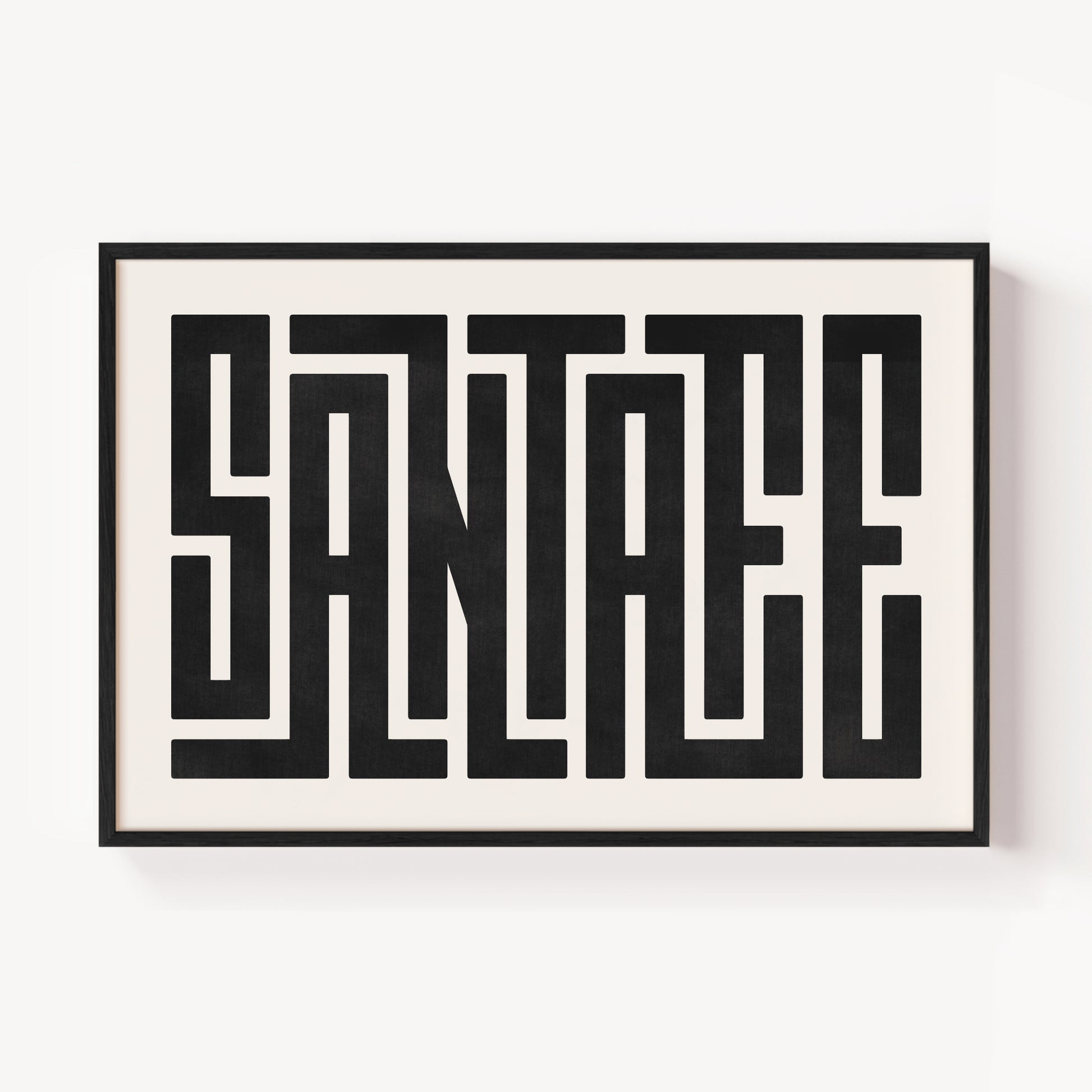 Modern Framed Santa Fe Art - Black Typography Design on White Background