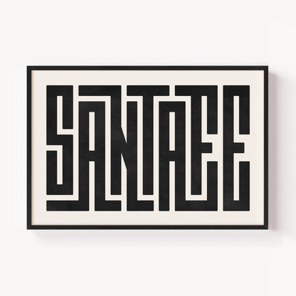 Modern Framed Santa Fe Art - Black Typography Design on White Background