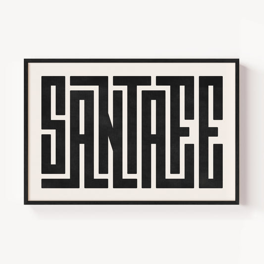 Modern Framed Santa Fe Art - Black Typography Design on White Background