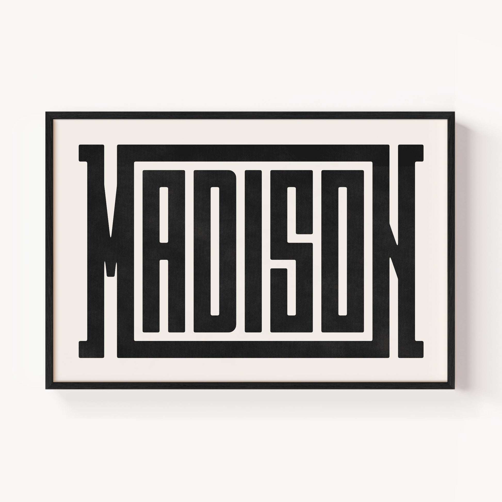 Modern Framed Madison Art - Black Typography Design on White Background