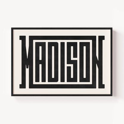 Modern Framed Madison Art - Black Typography Design on White Background