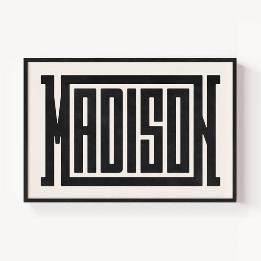 Modern Framed Madison Art - Black Typography Design on White Background