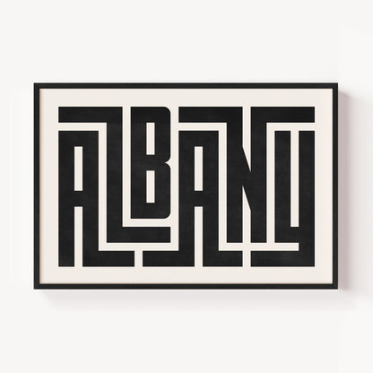 Modern Framed Albany Art - Black Typography Design on White Background