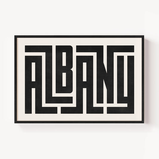 Modern Framed Albany Art - Black Typography Design on White Background