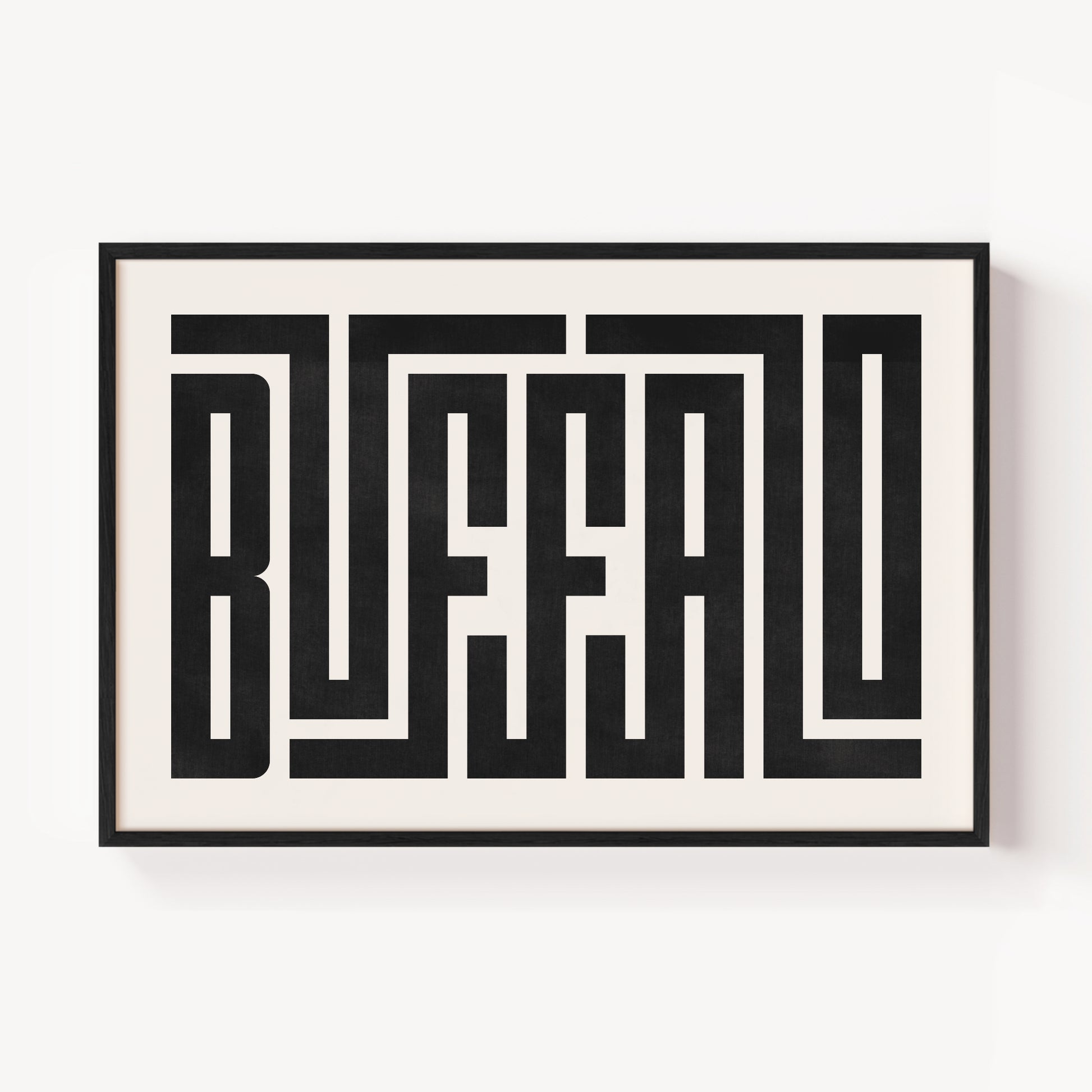 Modern Framed Buffalo Art - Black Typography Design on White Background