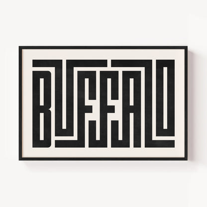 Modern Framed Buffalo Art - Black Typography Design on White Background