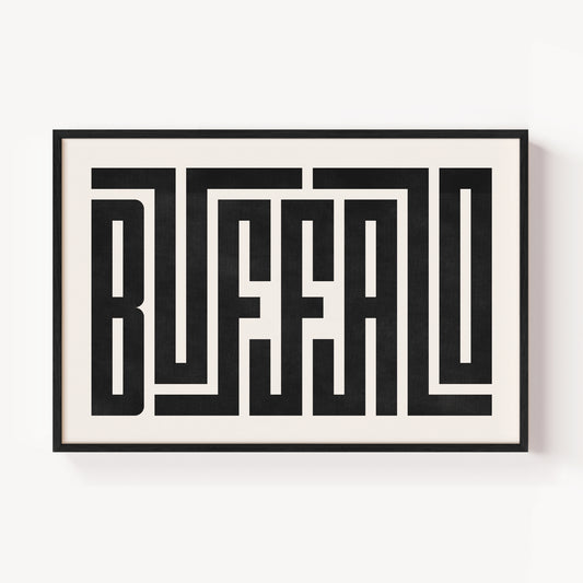 Modern Framed Buffalo Art - Black Typography Design on White Background