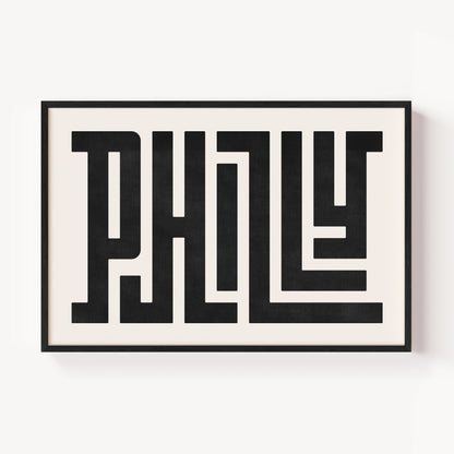 Modern Framed Philly Art - Black Typography Design on White Background