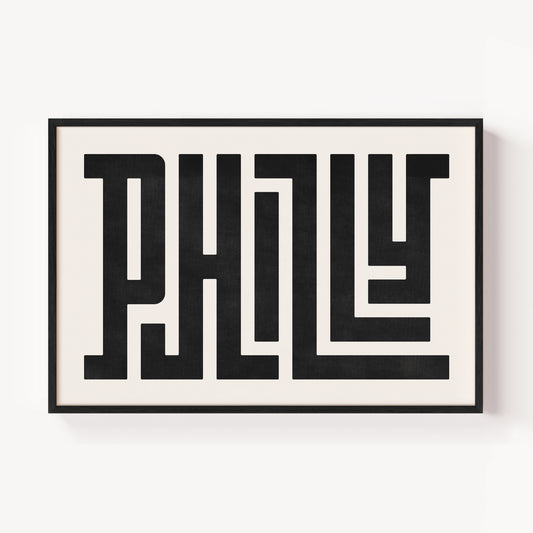 Modern Framed Philly Art - Black Typography Design on White Background