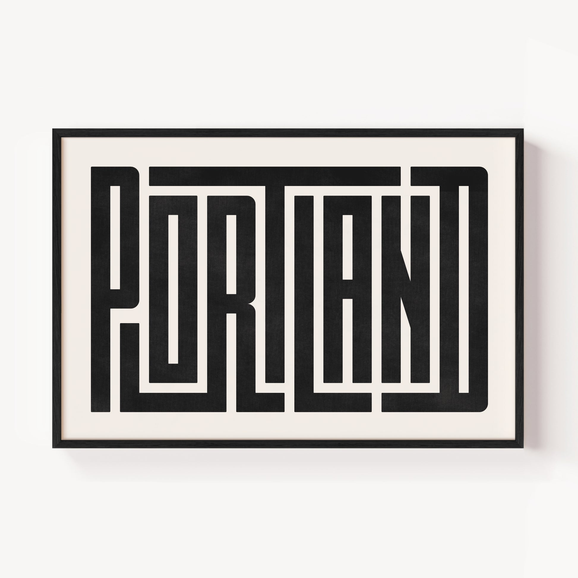 Modern Framed Portland Art - Black Typography Design on White Background